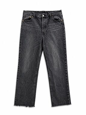 GAP Straight Leg Jeans Women’s 32/14R Washed Black Raw Hem High Rise Denim
